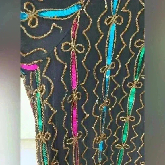 VINTAGE Fully  Beaded Open Front Blazer on Silk - Picture 4 of 7